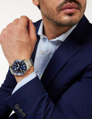Lorus 42mm Quartz – Dark Blue Sunray Dial | Stainless Steel Bracelet | Day-Date