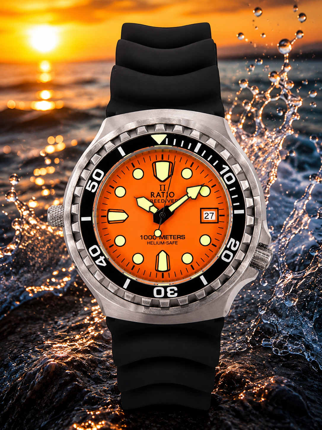 Ratio FreeDiver Helium-Safe 1000M Automatic 1038EF102V-ORG-V02 Men's Watch