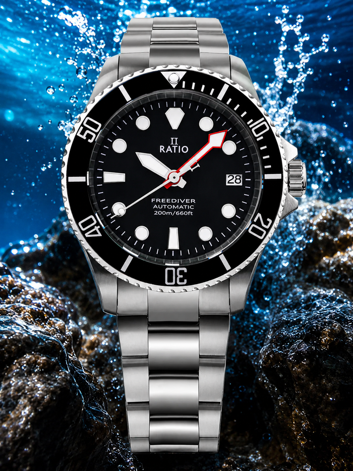 Ratio FreeDiver Sapphire Stainless Steel Black Dial Automatic RTF041 200M Men's Watch