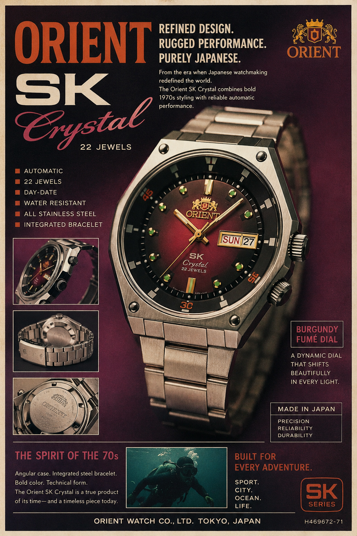 Orient SK Crystal Automatic Men's Watch - 22 Jewels, "Super King" Diver Retro Reissue
