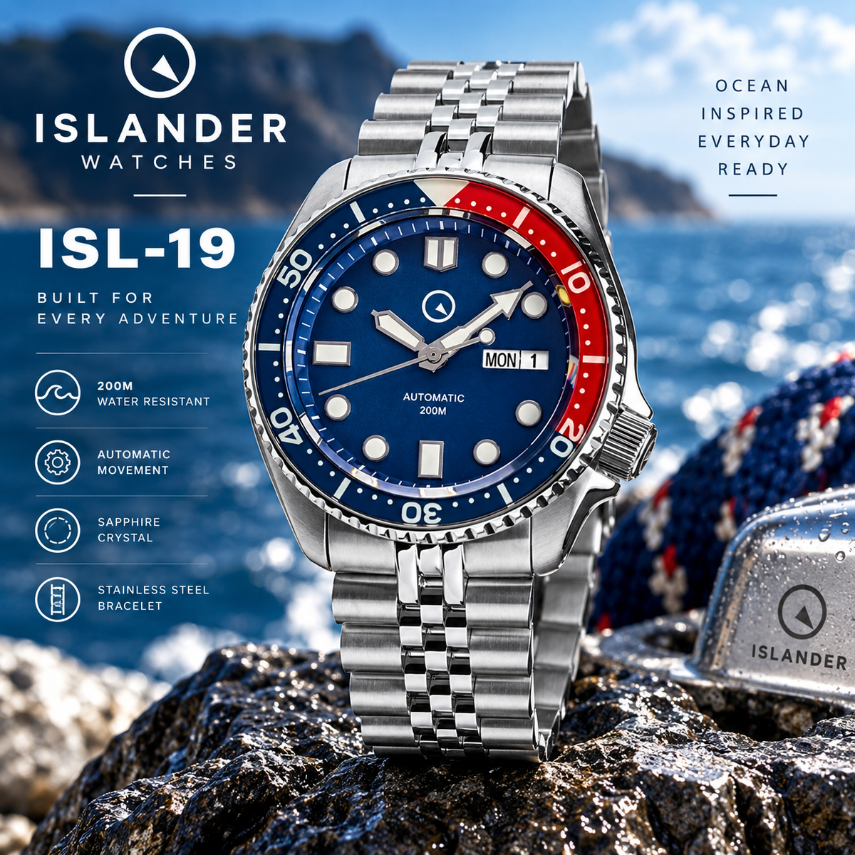 Islander ISL-19 Automatic Dive Watch – Pepsi Bezel