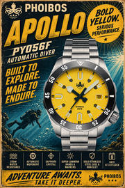 PHOIBOS Apollo PY056F – Yellow – 200M Automatic Diver "High Beat" Movement