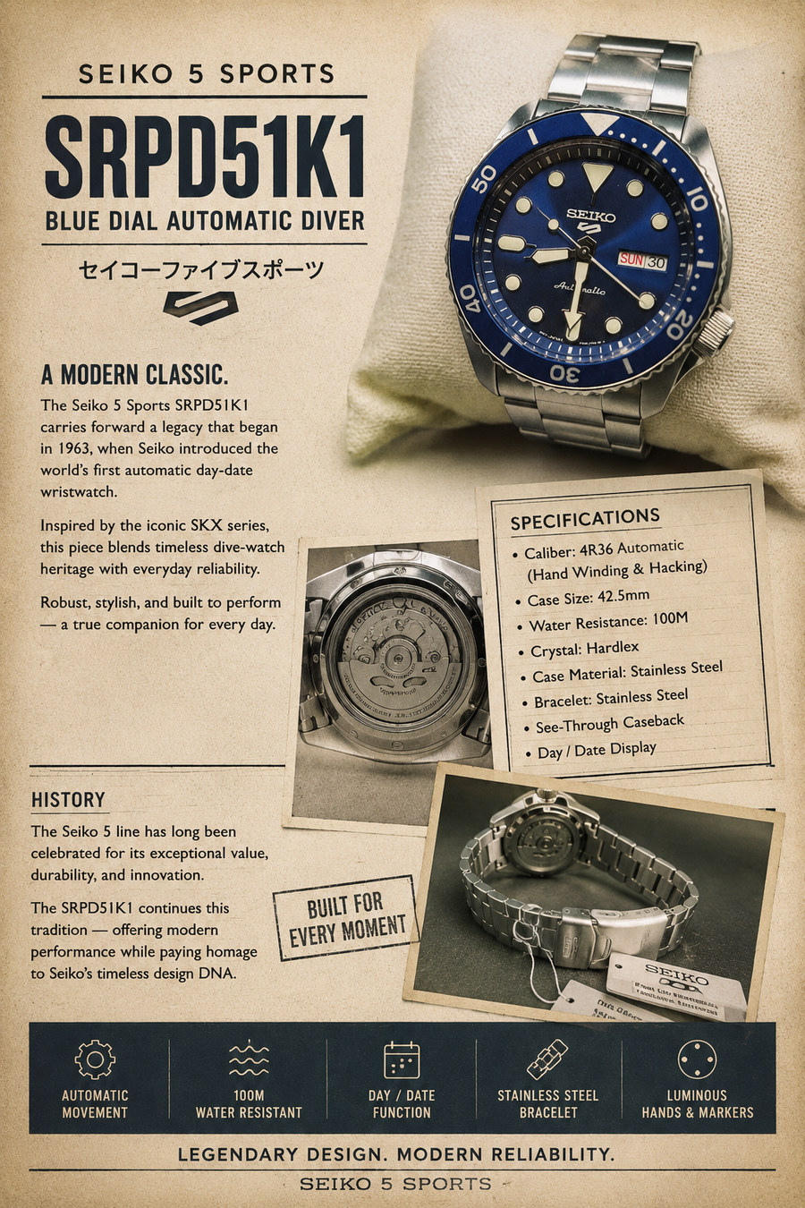 Seiko 5 Sports SRPD51K1 — one of the best-selling Seiko 5 Sports