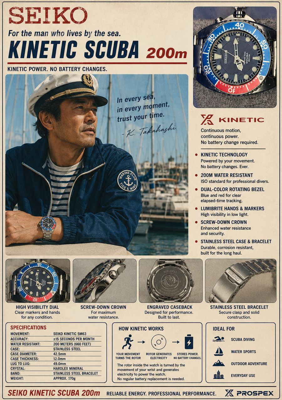 Seiko Kinetic Scuba 200M Pepsi Diver Reference: SKA369P1 / 5M63-0D80