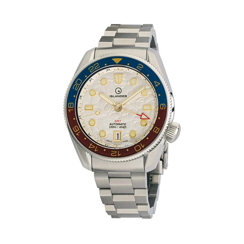 Islander JFK Automatic GMT ISL-206 – White Cloud Dial &amp; Pepsi Bezel – 200M