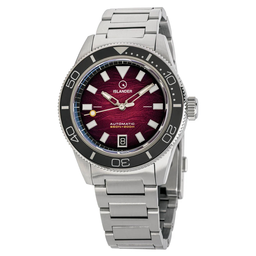 Islander Bayport ISL-310 – Maroon Wave Dial – 200M Automatic Dive Watch
