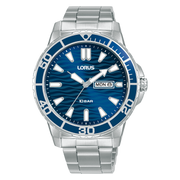 Lorus 42mm Quartz – Dark Blue Sunray Dial | Stainless Steel Bracelet | Day-Date